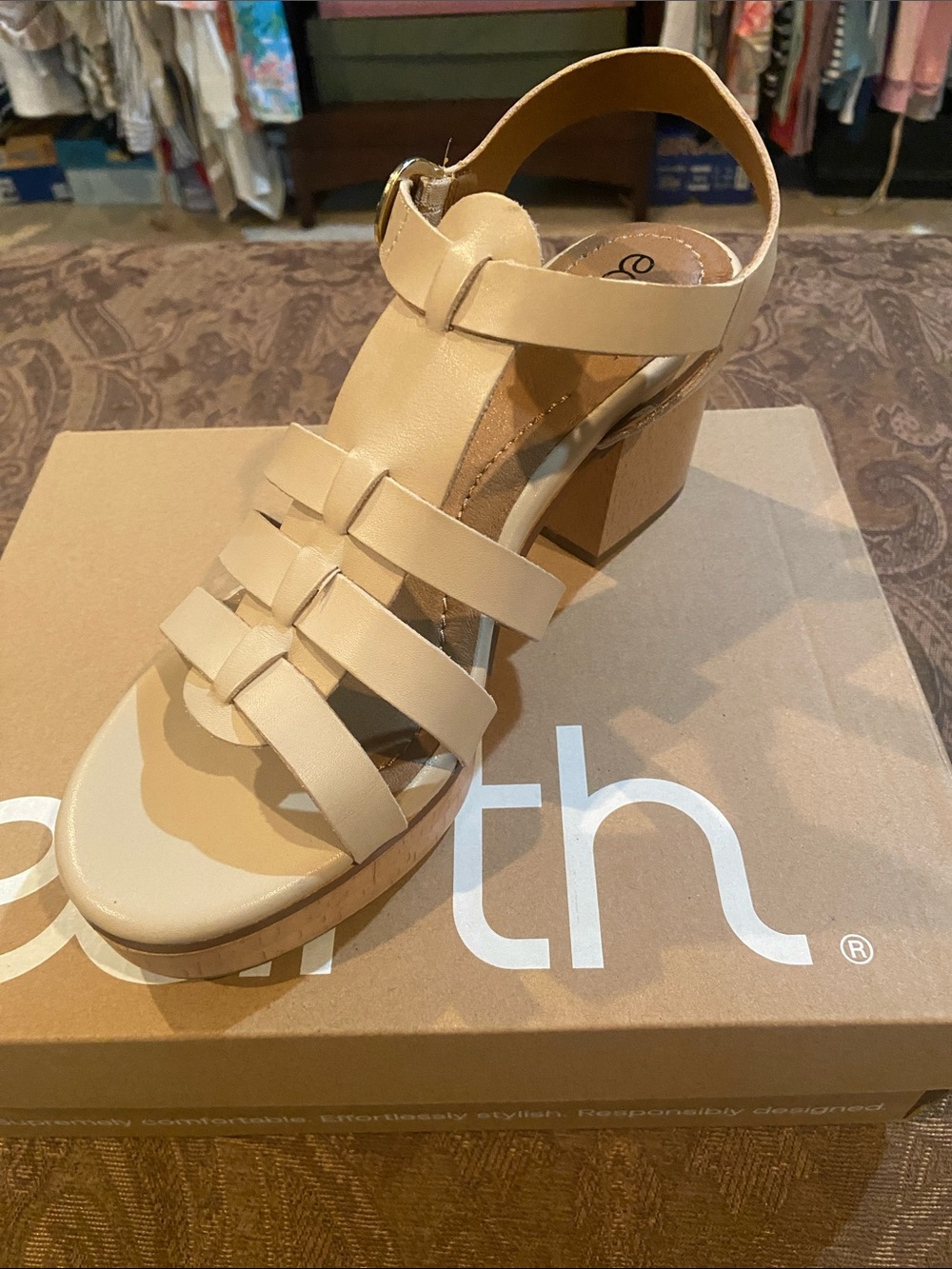 Ivory color Strappy Block Heel Sandals - Women